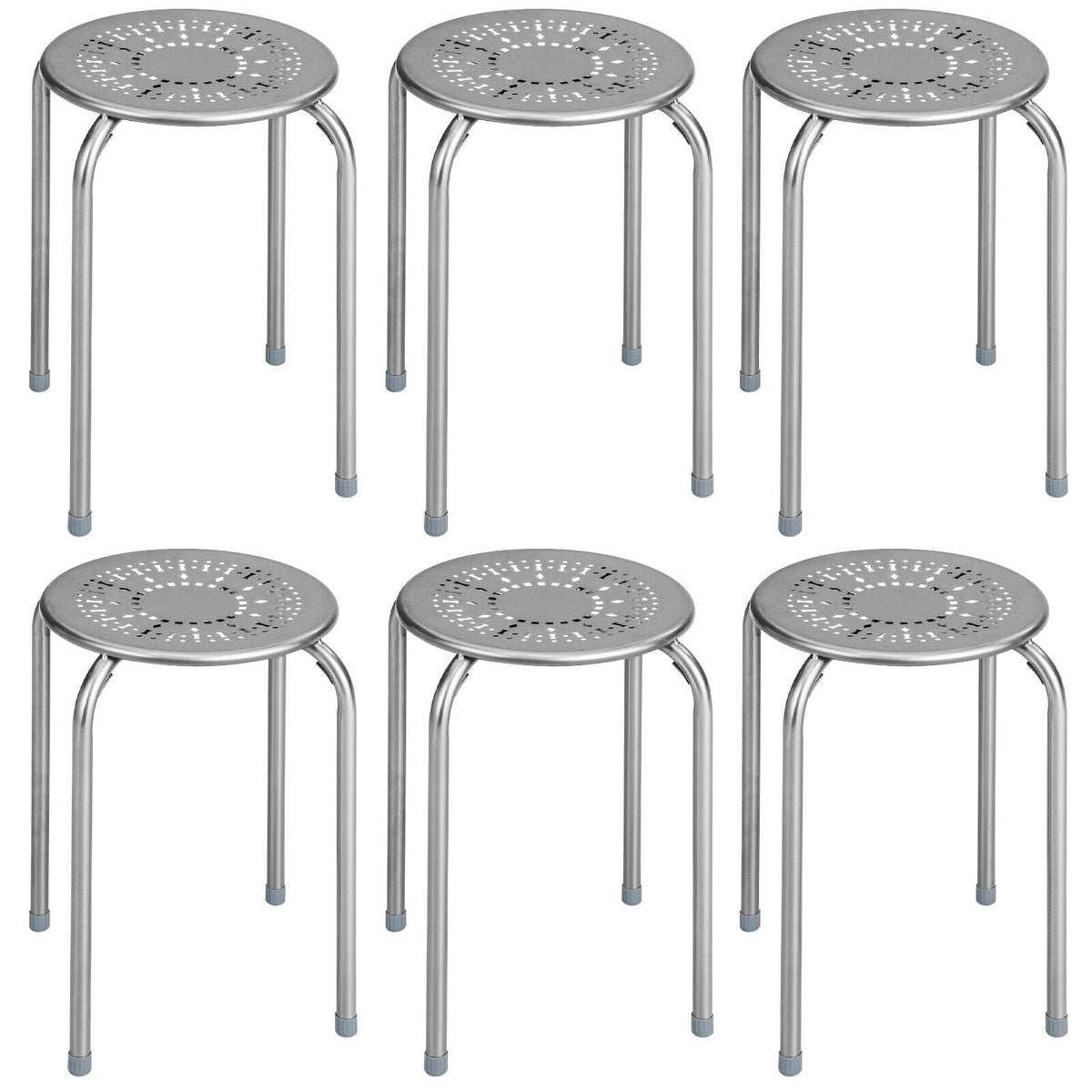 6-Pack Stackable Multifunctional Daisy Design Backless Round Metal Stool Set