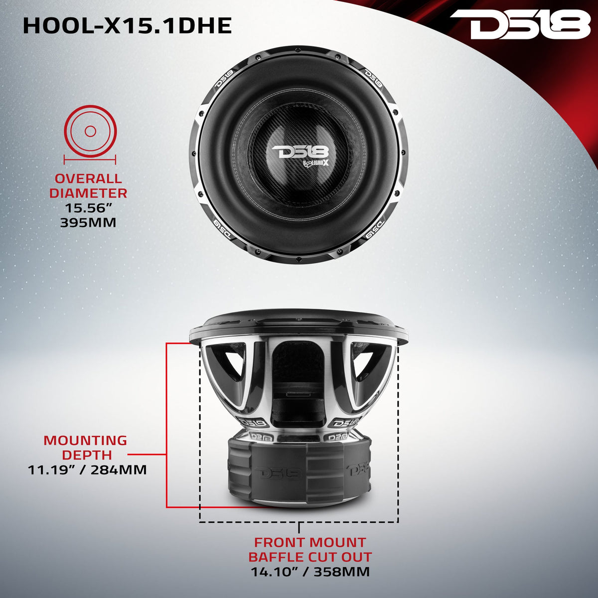 HOOLIGAN X 15" High Excursion Subwoofer 4000 Watts Rms 4" DVC 1-Ohm DS18
