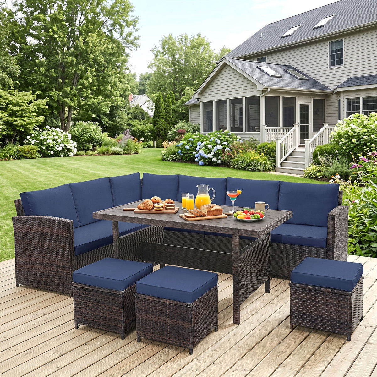 7 Pieces Wicker Patio Furniture Set-White DirectDeals