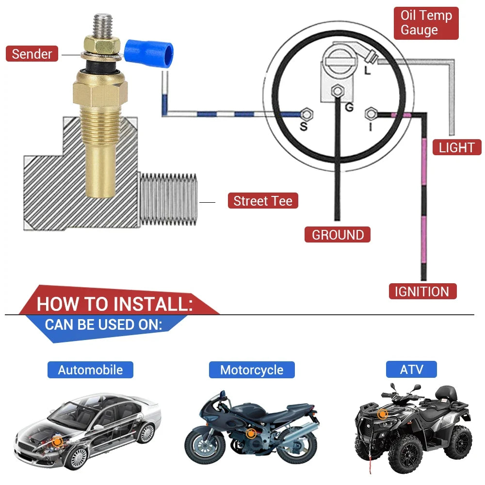 2 Pieces 12V 1/8 NPT Racing Car Oil Temp Sensor | Water Temperature Sensor Gauge TSU01 MyPetiteCar.com