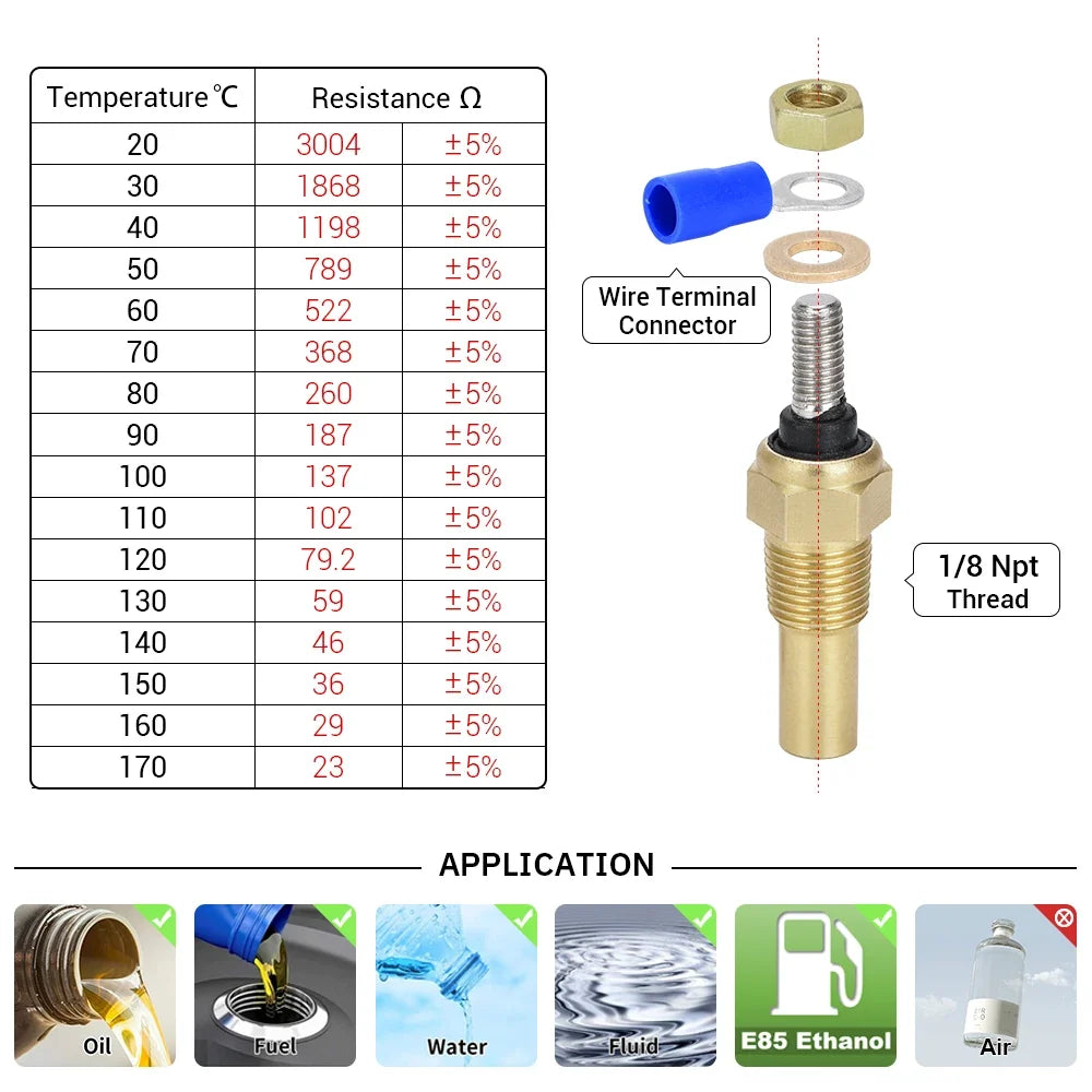 2 Pieces 12V 1/8 NPT Racing Car Oil Temp Sensor | Water Temperature Sensor Gauge TSU01 MyPetiteCar.com