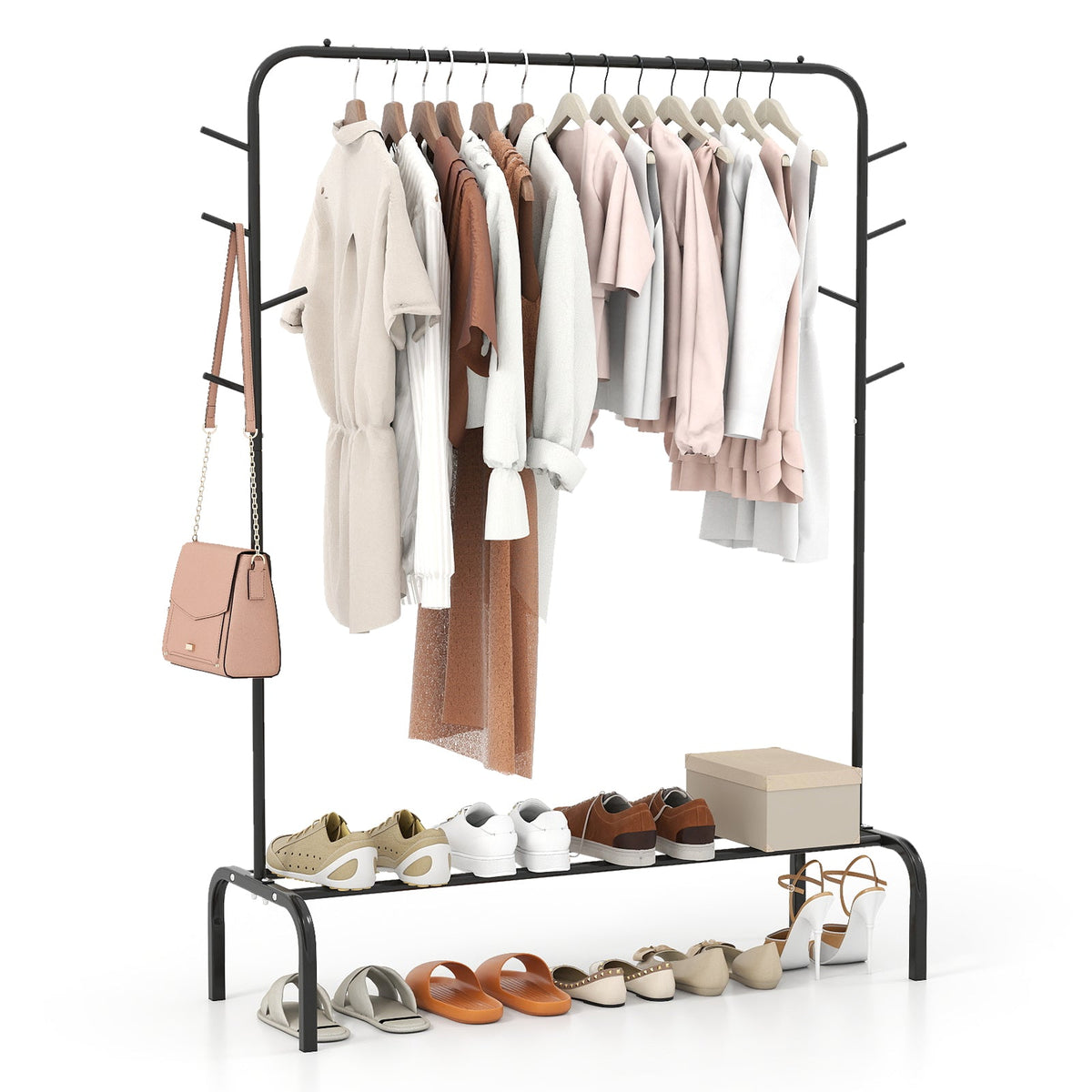 Heavy Duty Clothes Rack 50-Inch Wide Metal Garment Wardrobe Rack-Black