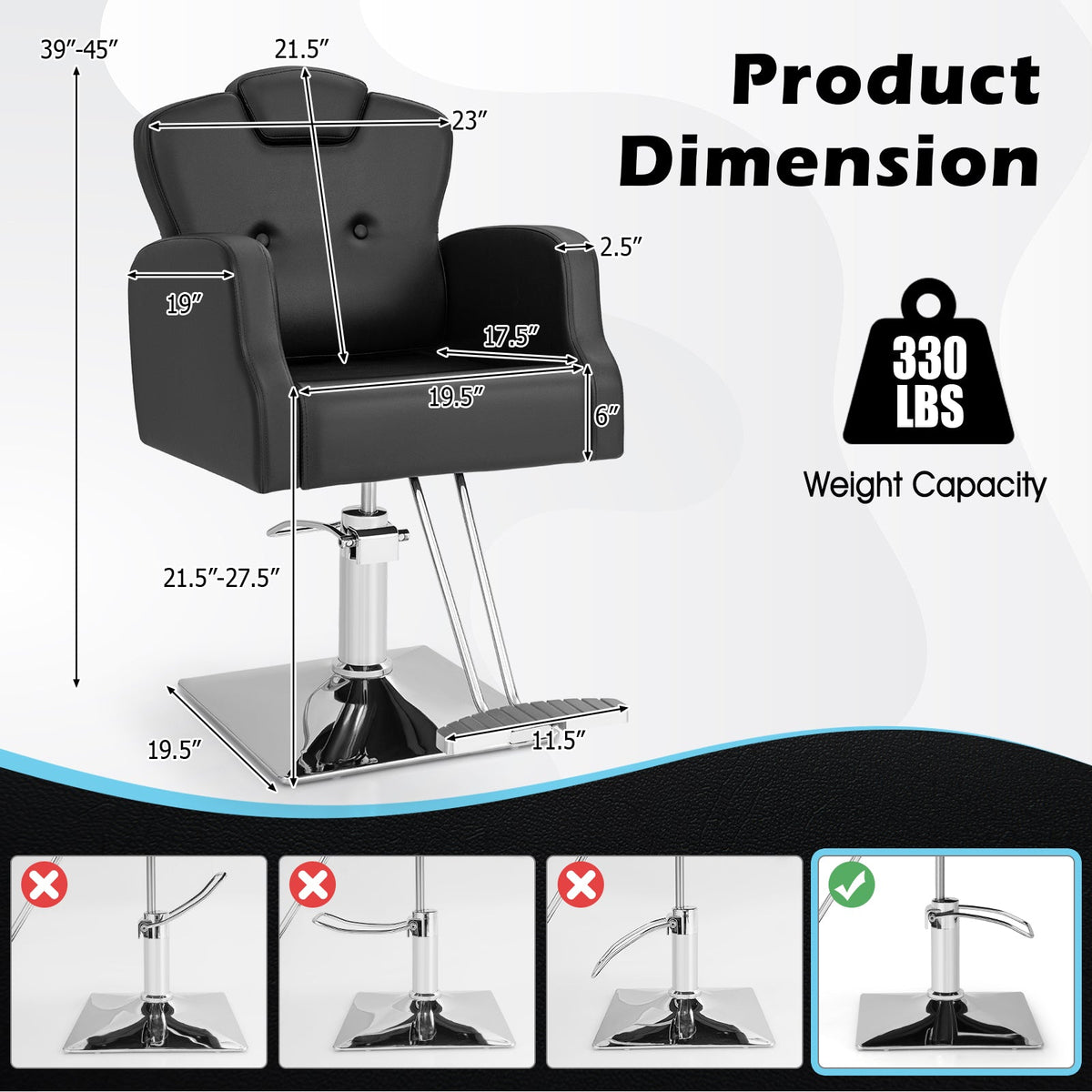 Heavy Duty Salon Chair with 360 Degrees Swivel-Black