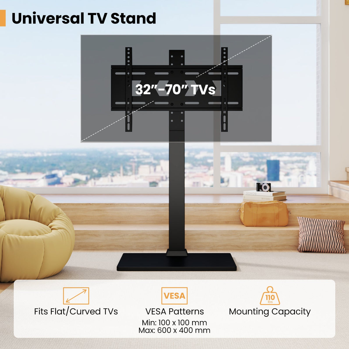 Height Adjustable Floor TV Stand with AV Shelf for 32-70 Inch TVs