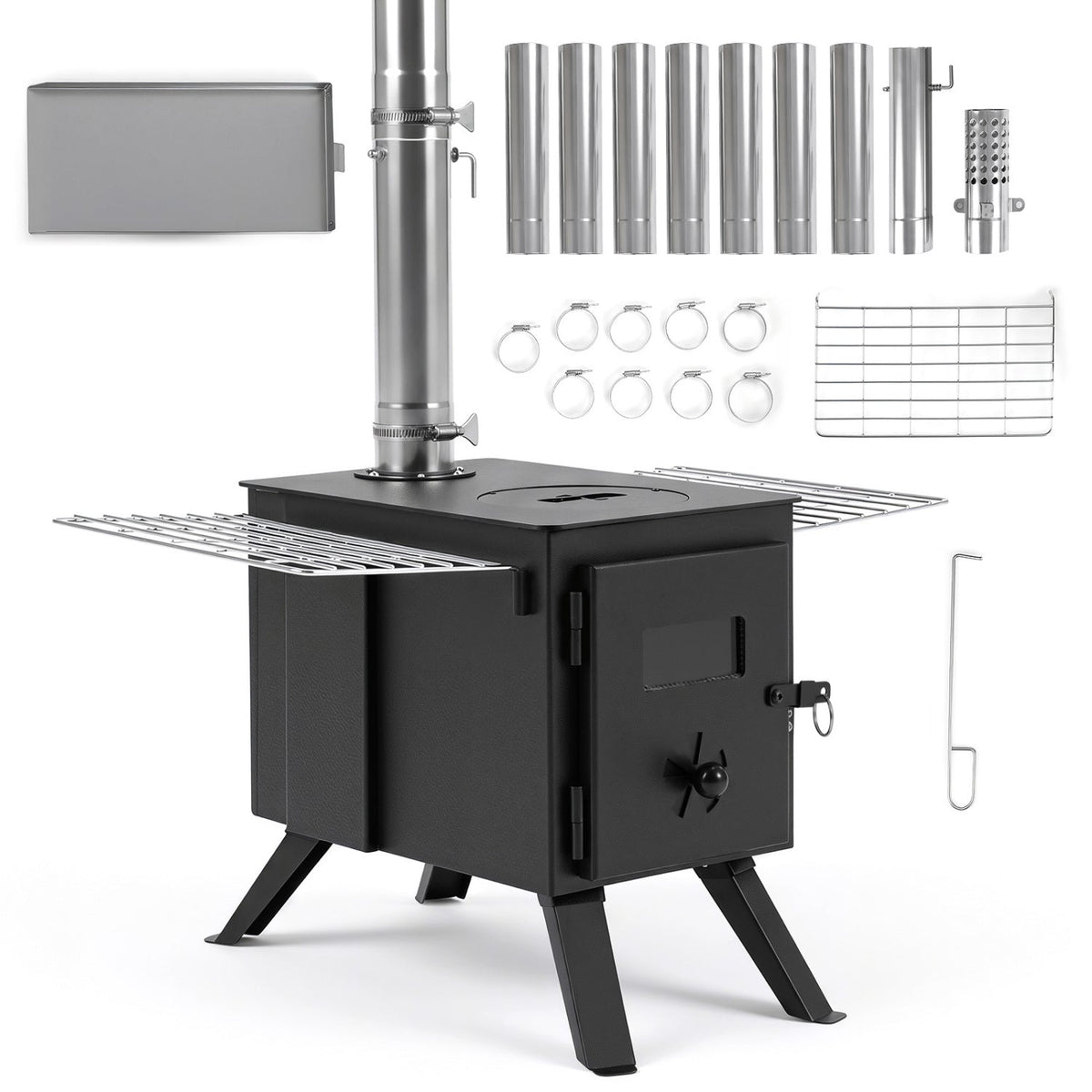 Hot Tent Wood Burning Stove with 8 Chimney Pipes & Ash Tray DirectDeals