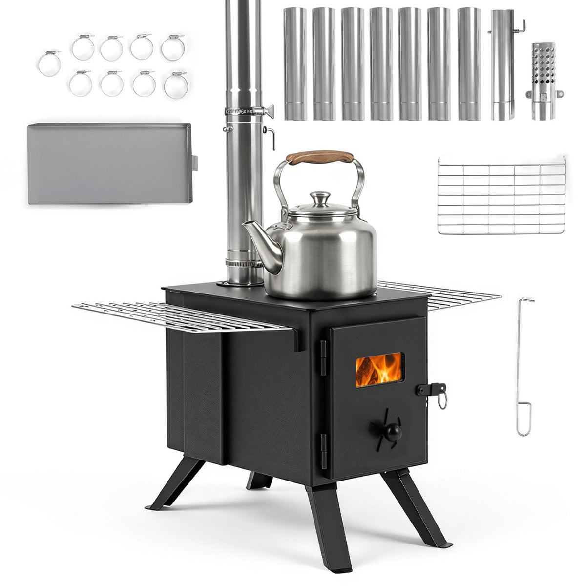 Hot Tent Wood Burning Stove with 8 Chimney Pipes & Ash Tray DirectDeals