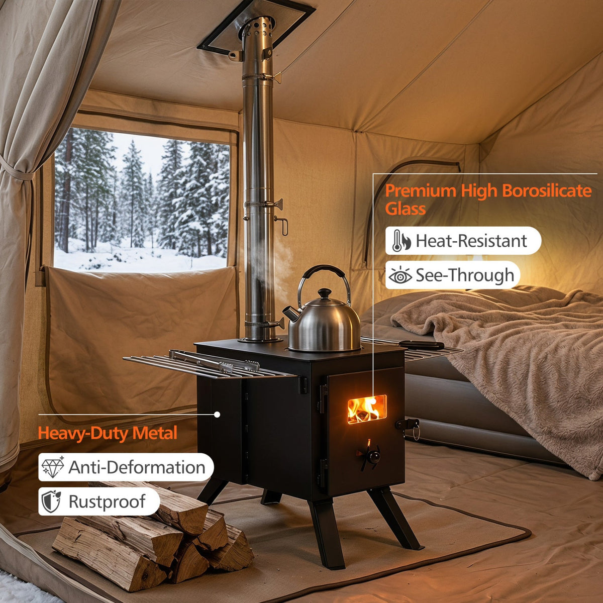 Hot Tent Wood Burning Stove with 8 Chimney Pipes & Ash Tray DirectDeals