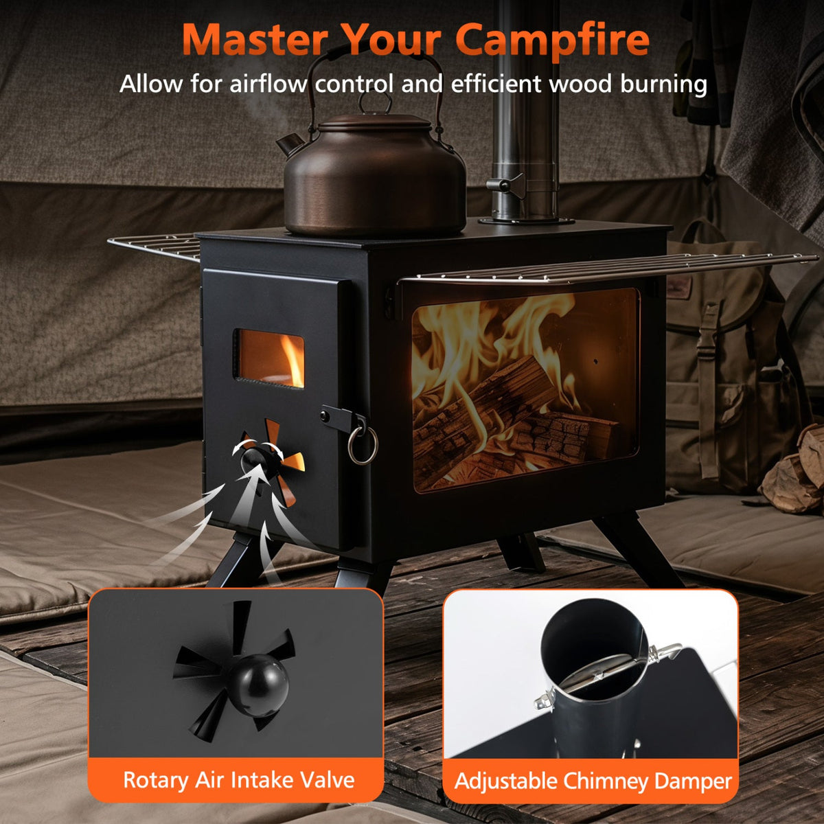 Hot Tent Wood Burning Stove with 8 Chimney Pipes & Ash Tray DirectDeals