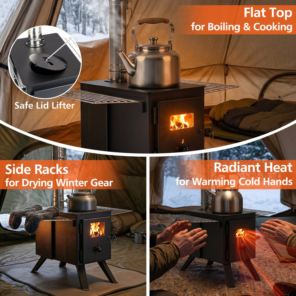 Hot Tent Wood Burning Stove with 8 Chimney Pipes & Ash Tray DirectDeals