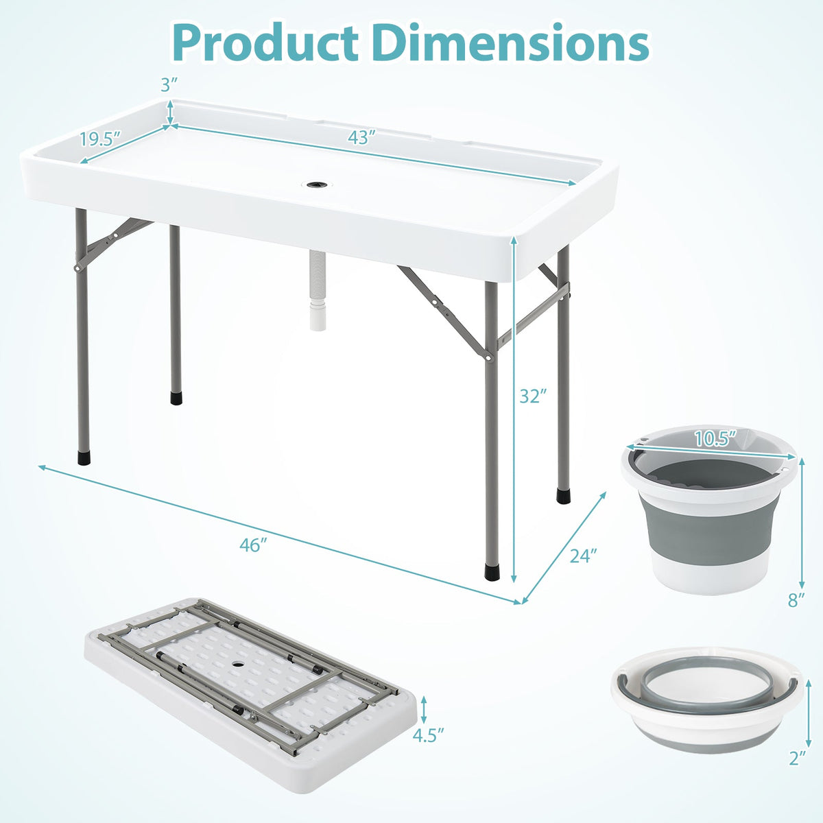 4 Foot Ice Cooler Folding Table Portable Ice Bin Table with Large Sink-White