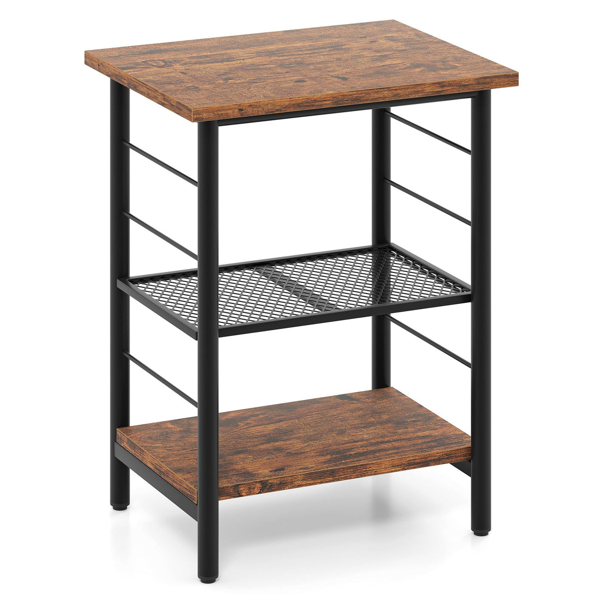 3-Tier End Table Space-Saving Nightstand Industrial Bedside Table for Living Room Bedroom-Rustic Brown