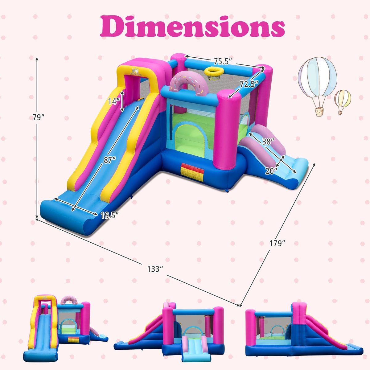 Inflatable Bounce House with Slides and Basketball Hoop (with 750W Blower)