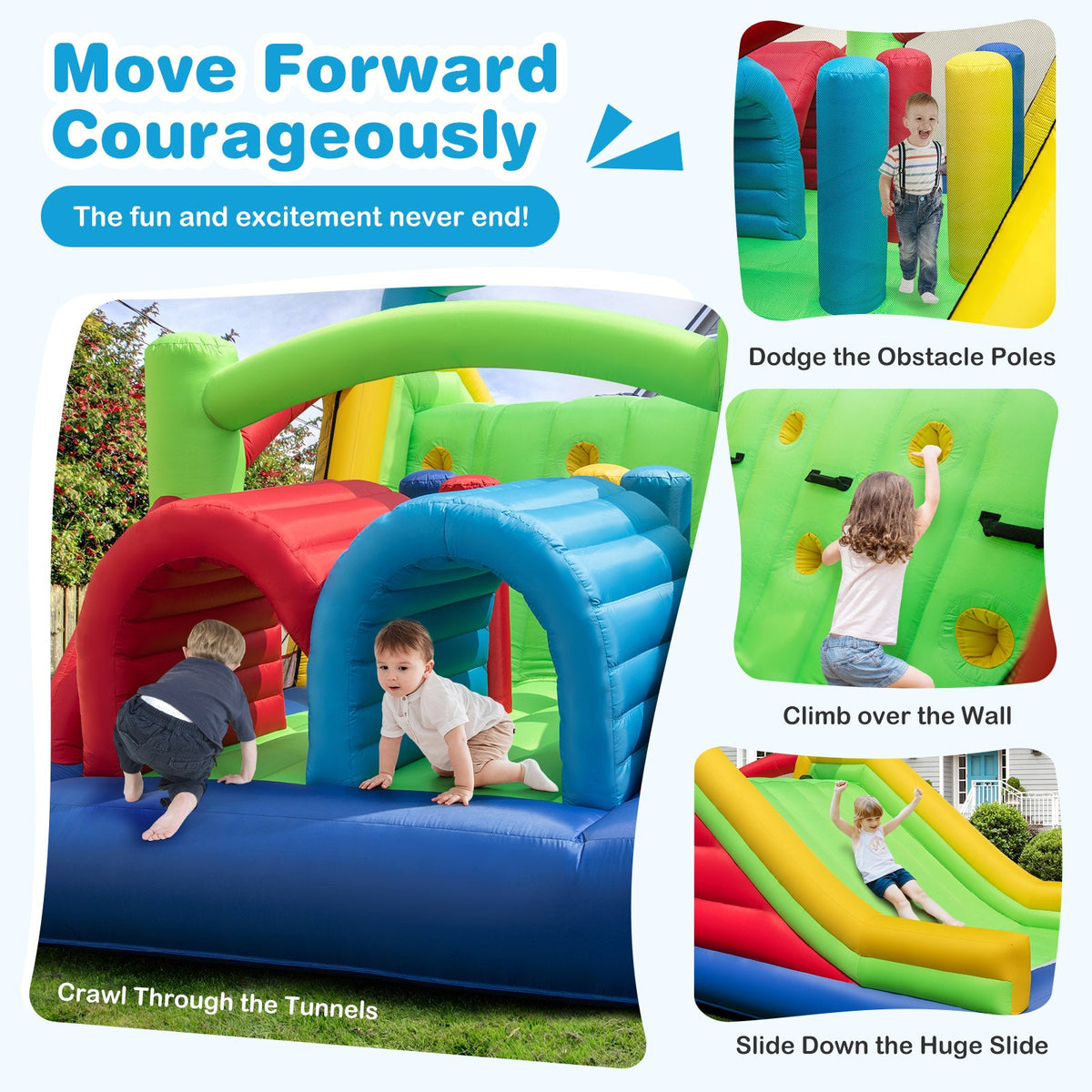 Inflatable Obstacle Course Bounce House with Dual Slides with 2 680W Blower