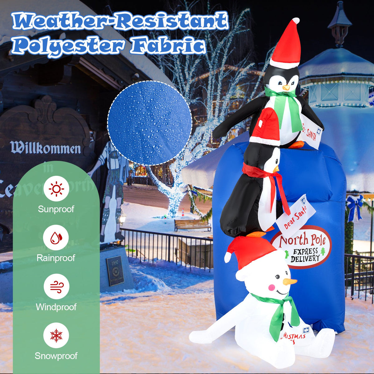 6 Feet Lighted Christmas Inflatable Penguins and Snowman with Built-in LED Lights
