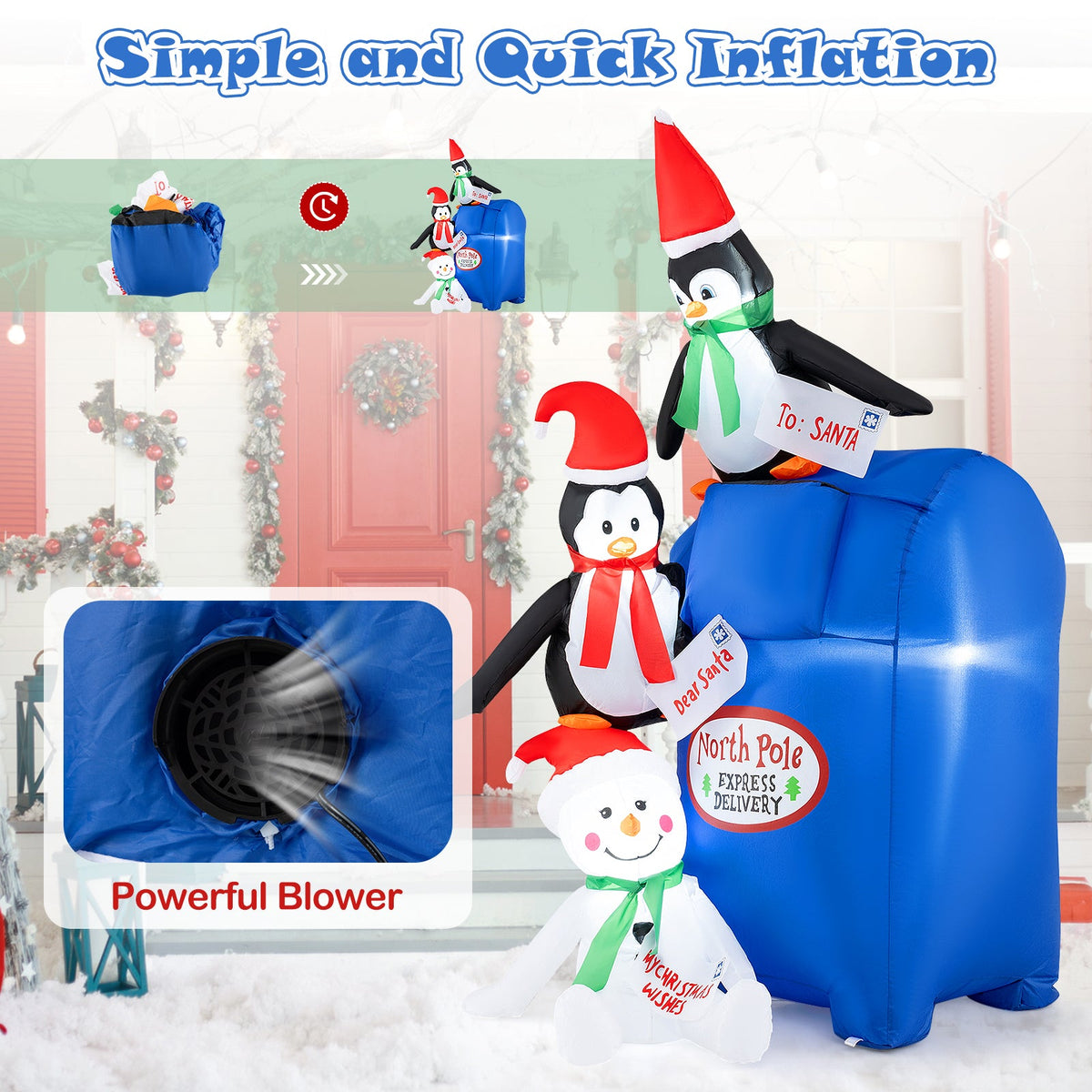 6 Feet Lighted Christmas Inflatable Penguins and Snowman with Built-in LED Lights