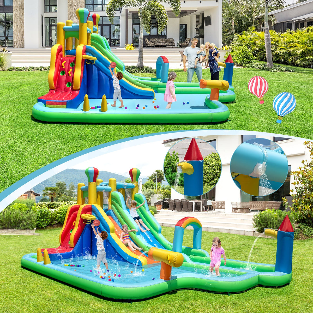 Inflatable Water Slide Park Giant Bounce House with Double Long Slides