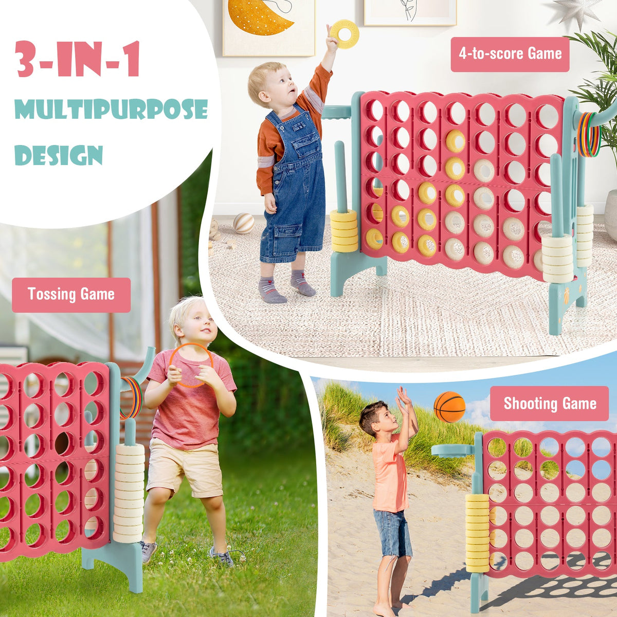 4-in-a-Row Connect Game with Basketball Hoop and Toss Ring