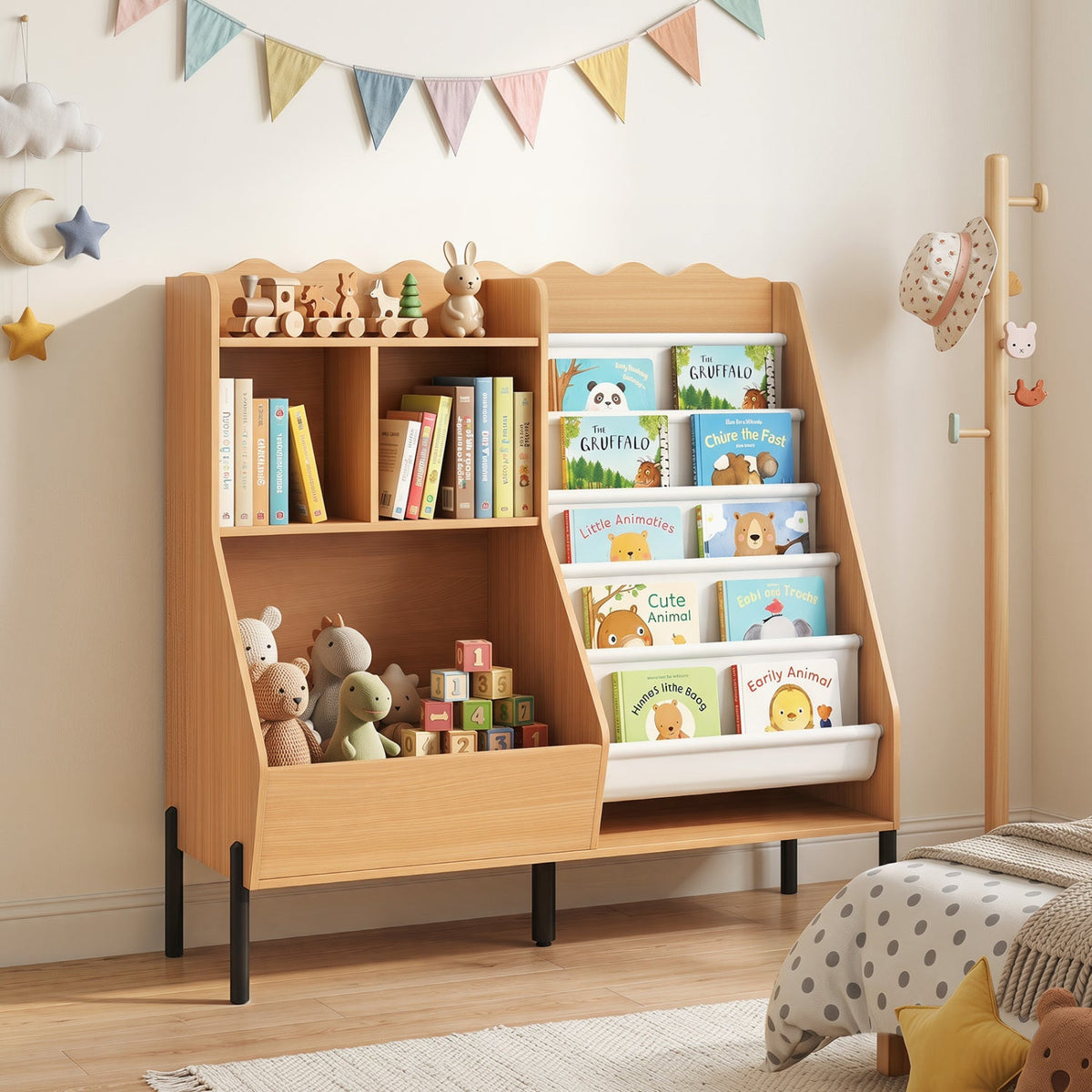 Kids Bookshelf and Toy Storage Organizer with 5 Fabric Pockets DirectDeals