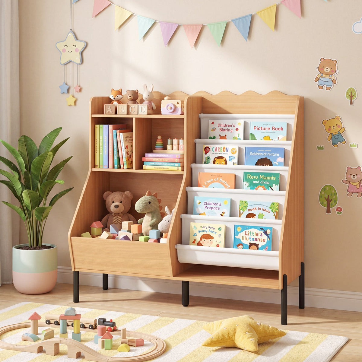 Kids Bookshelf and Toy Storage Organizer with 5 Fabric Pockets DirectDeals