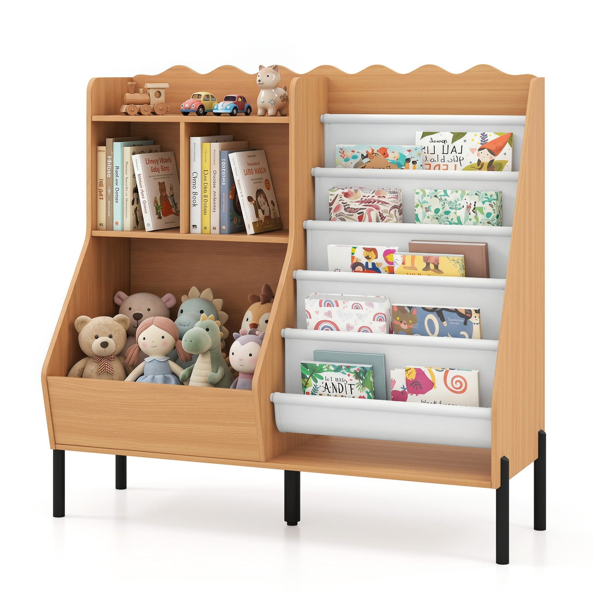 Kids Bookshelf and Toy Storage Organizer with 5 Fabric Pockets DirectDeals
