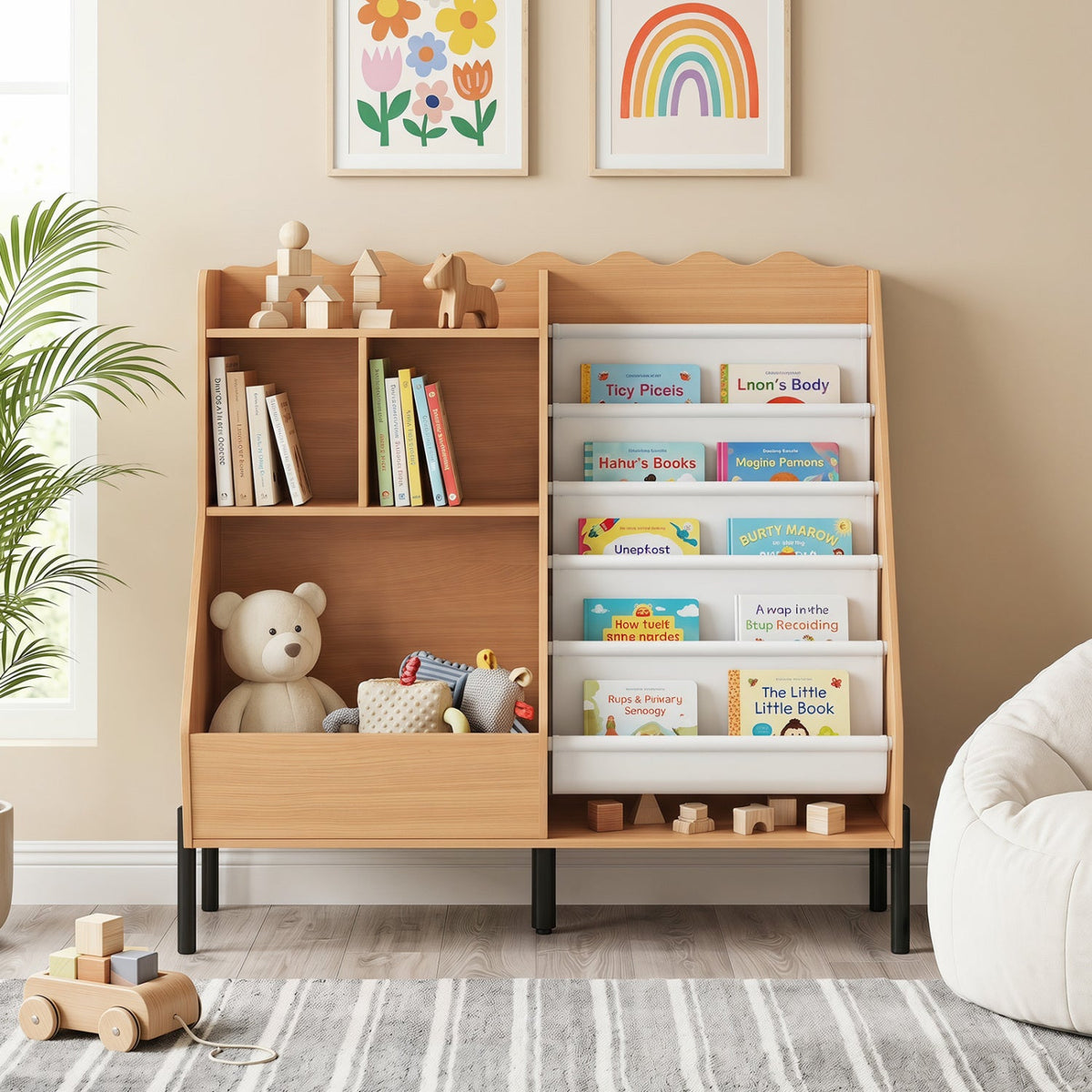 Kids Bookshelf and Toy Storage Organizer with 5 Fabric Pockets DirectDeals