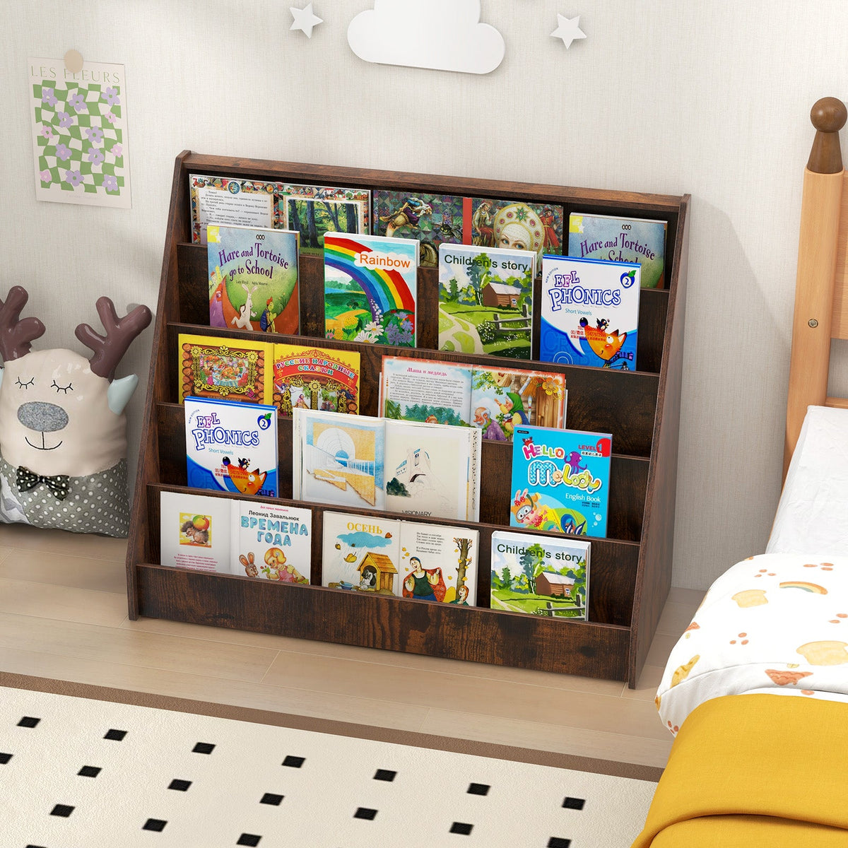 5-Tier Kids Bookshelf with Deep Compartments and Stable Baby Book Case