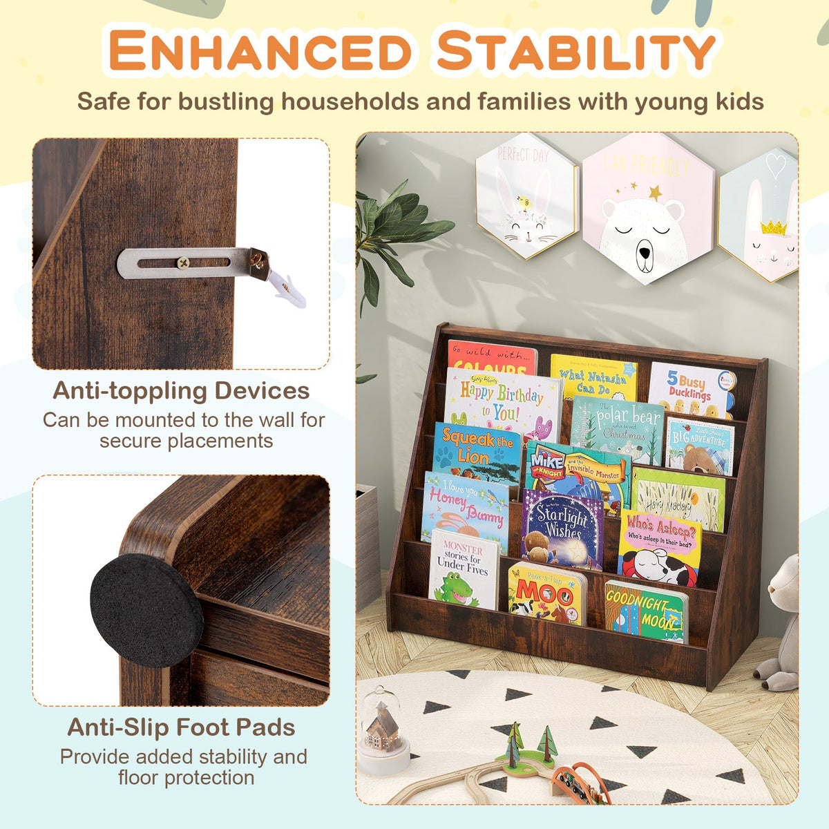 5-Tier Kids Bookshelf with Deep Compartments and Stable Baby Book Case