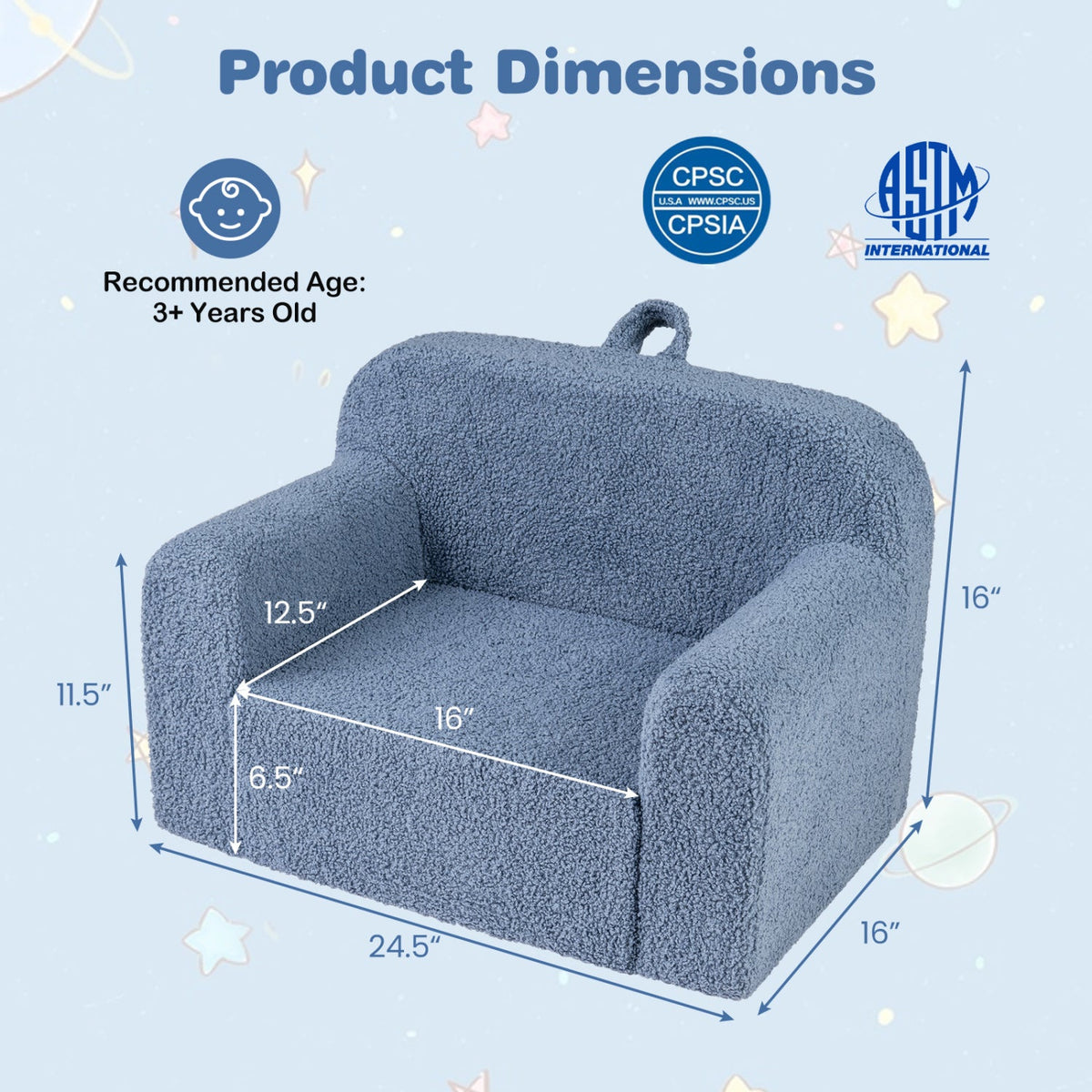 Kids Couch Portable Toddler Sofa with Anti-slip Base