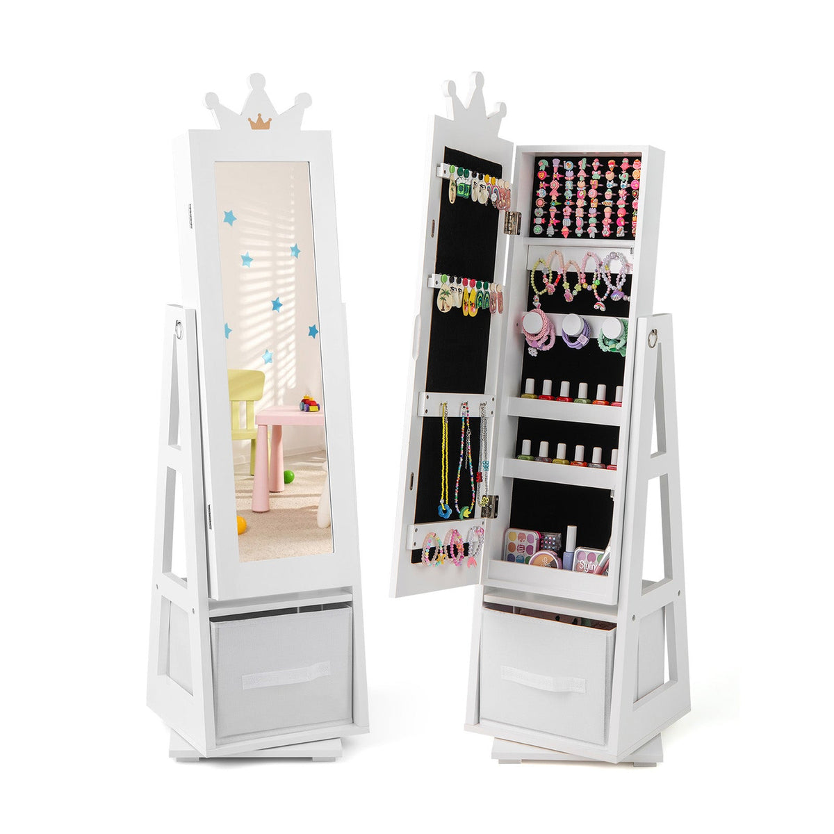 Kids Jewelry Armoire Cabinet with Large Storage Capacity and Swivel Base