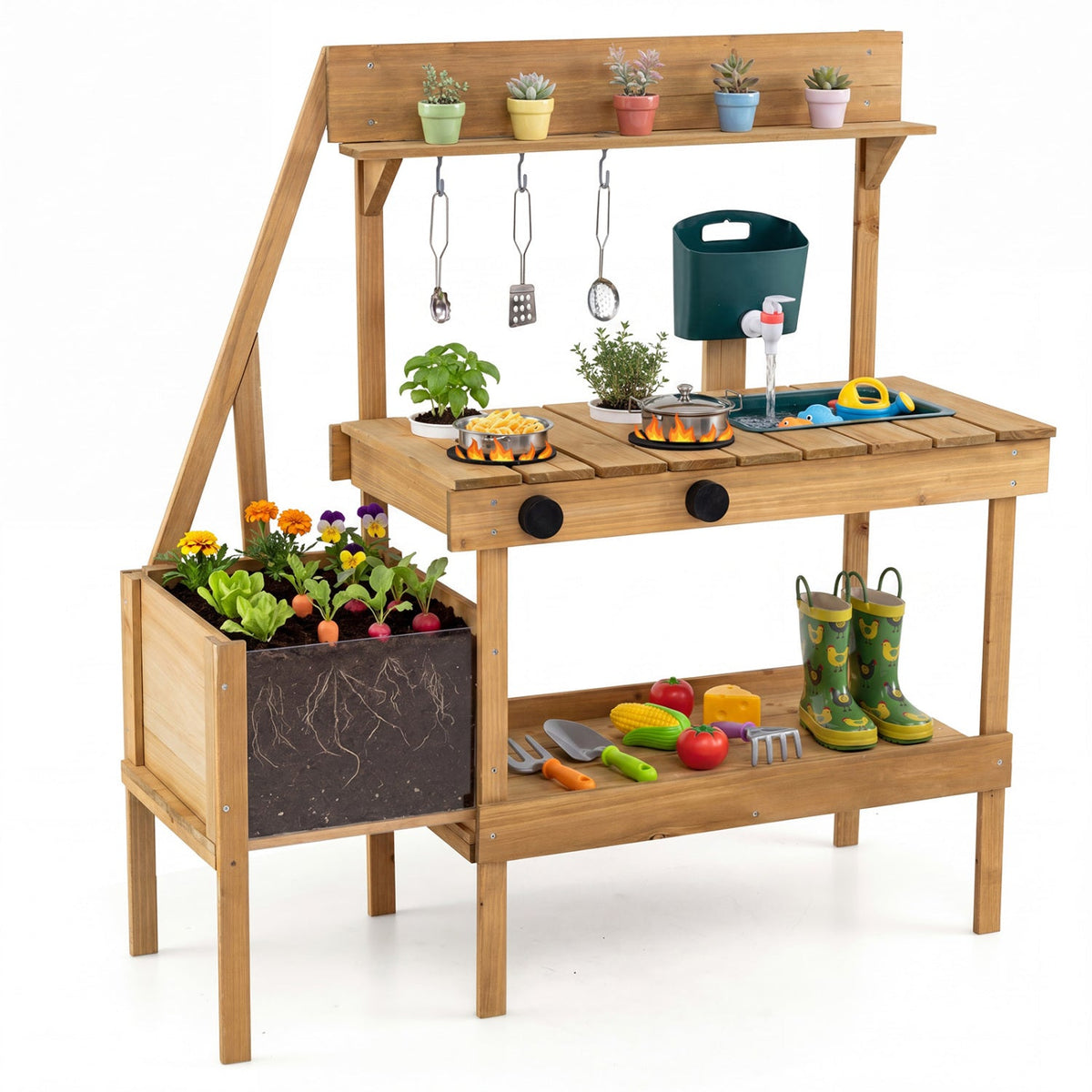 Wooden Mud Kitchen with Planter Box for Kids DirectDeals