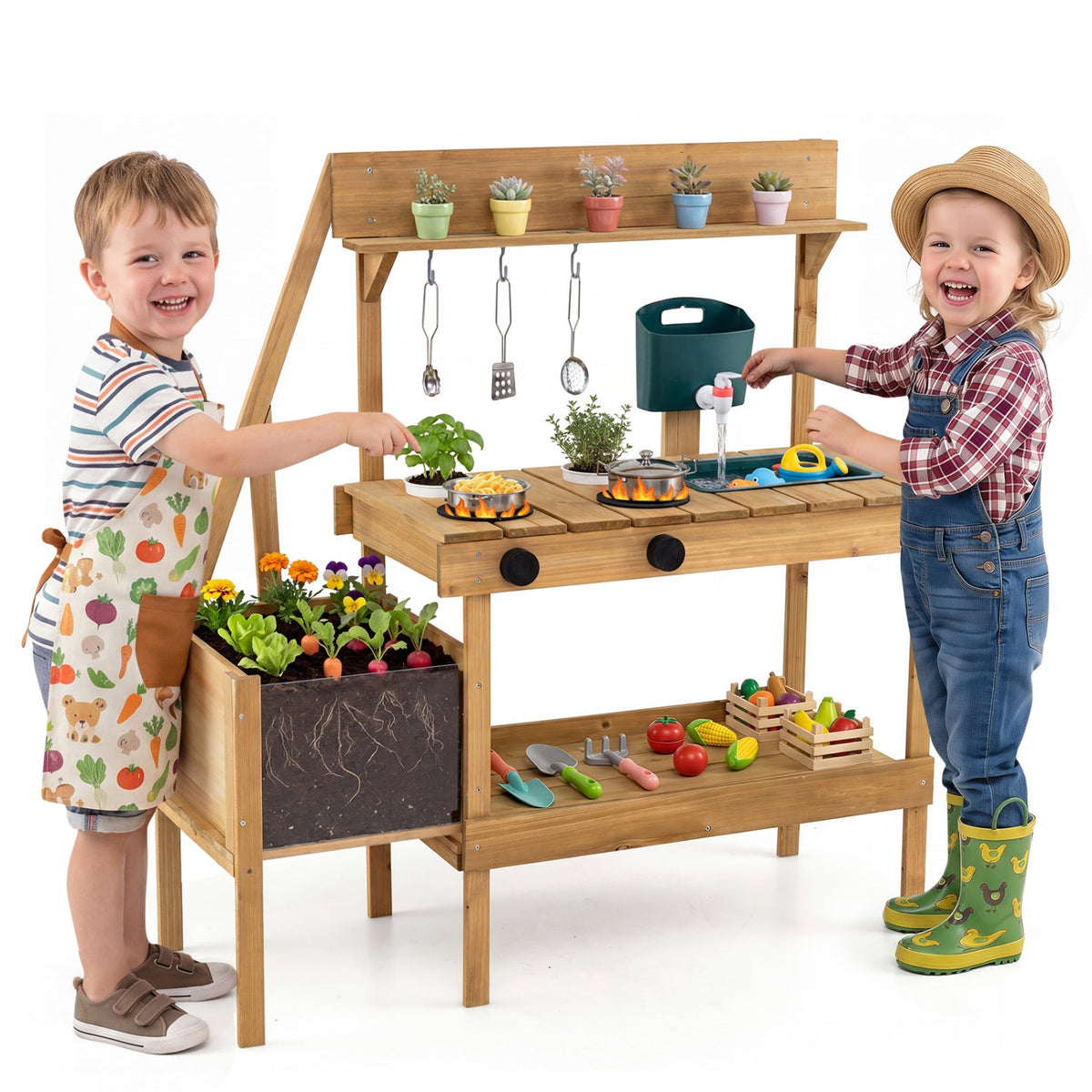 Wooden Mud Kitchen with Planter Box for Kids DirectDeals