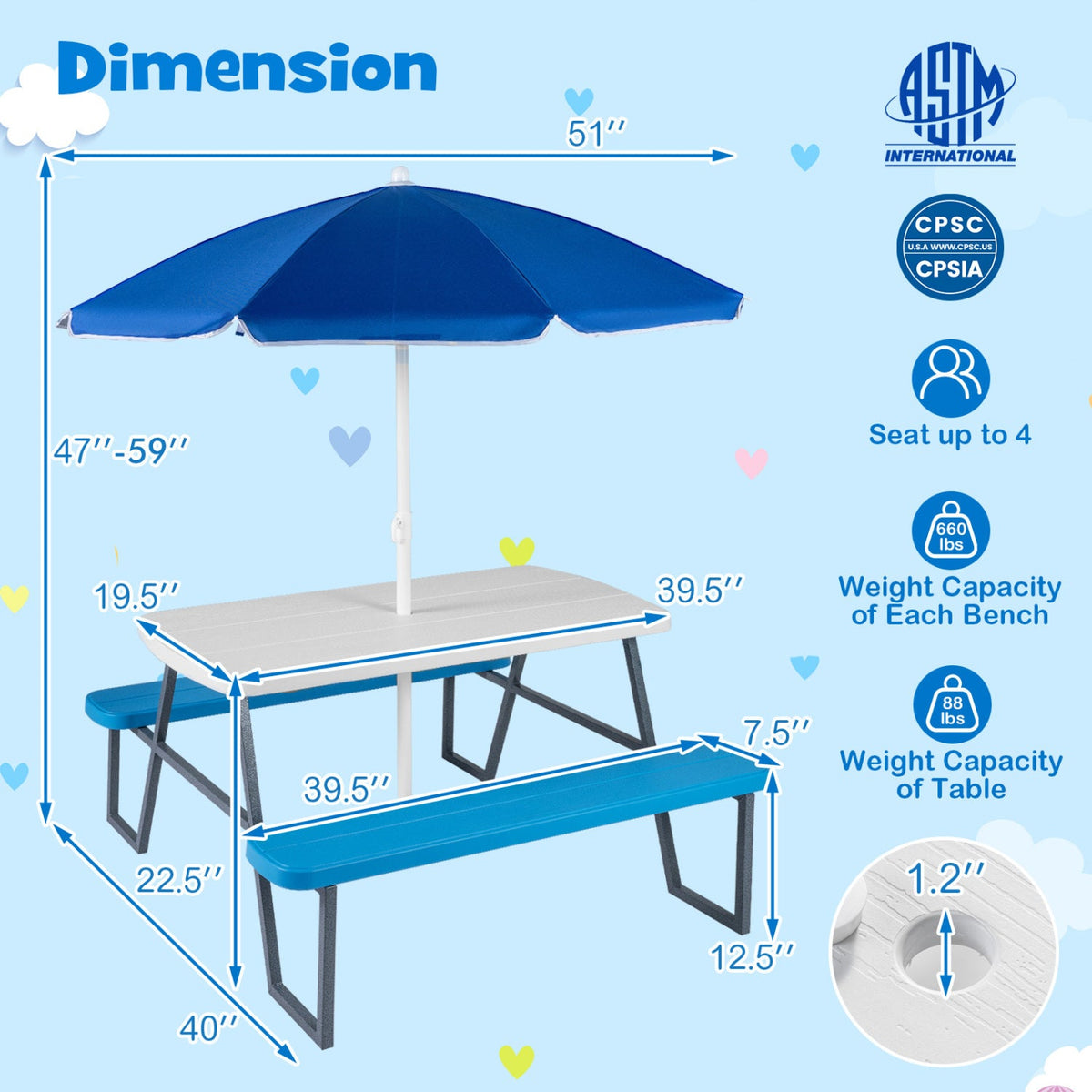 Kids Picnic Table with Benches Seats up to 4 DirectDeals