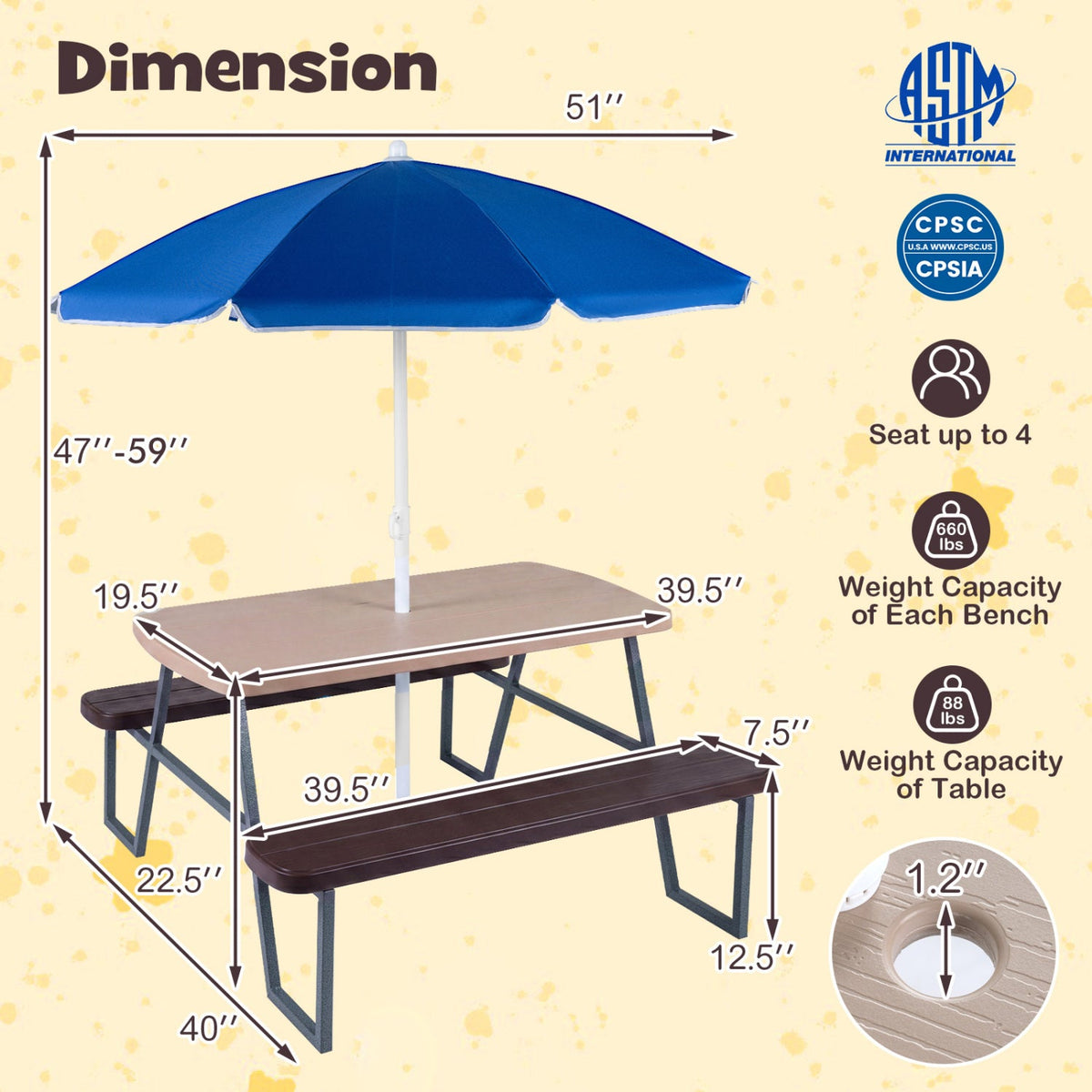 Kids Picnic Table with Benches Seats up to 4 DirectDeals