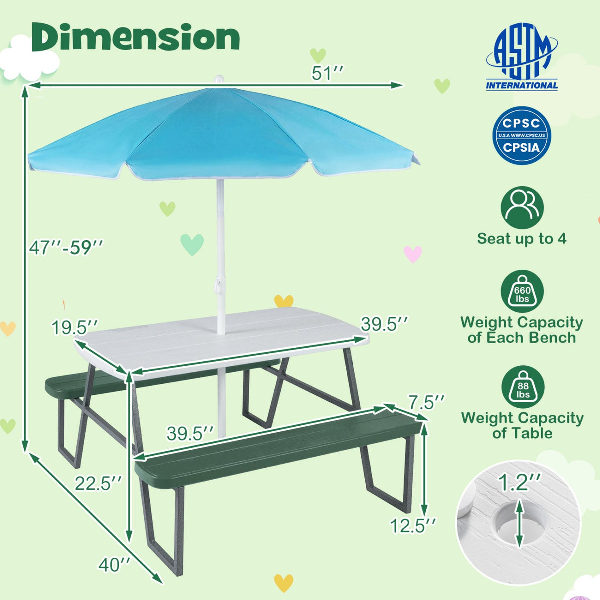 Kids Picnic Table with Benches Seats up to 4 DirectDeals