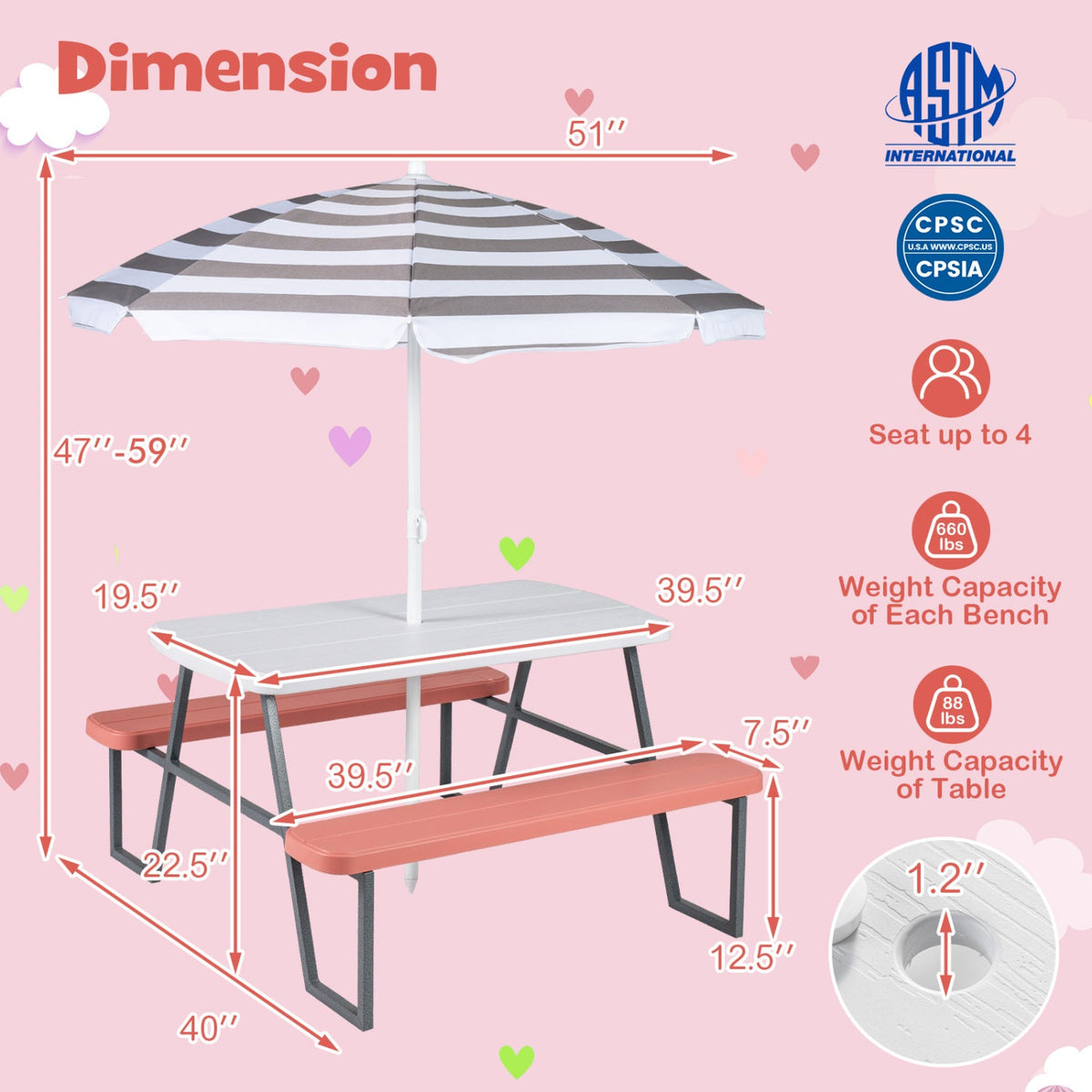 Kids Picnic Table with Benches Seats up to 4 DirectDeals