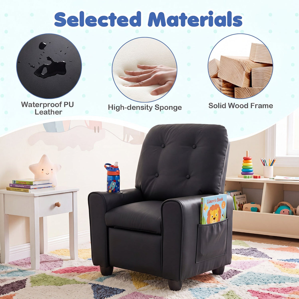 Kids Recliner Chair with Cup Holder & Adjustable Backrest DirectDeals