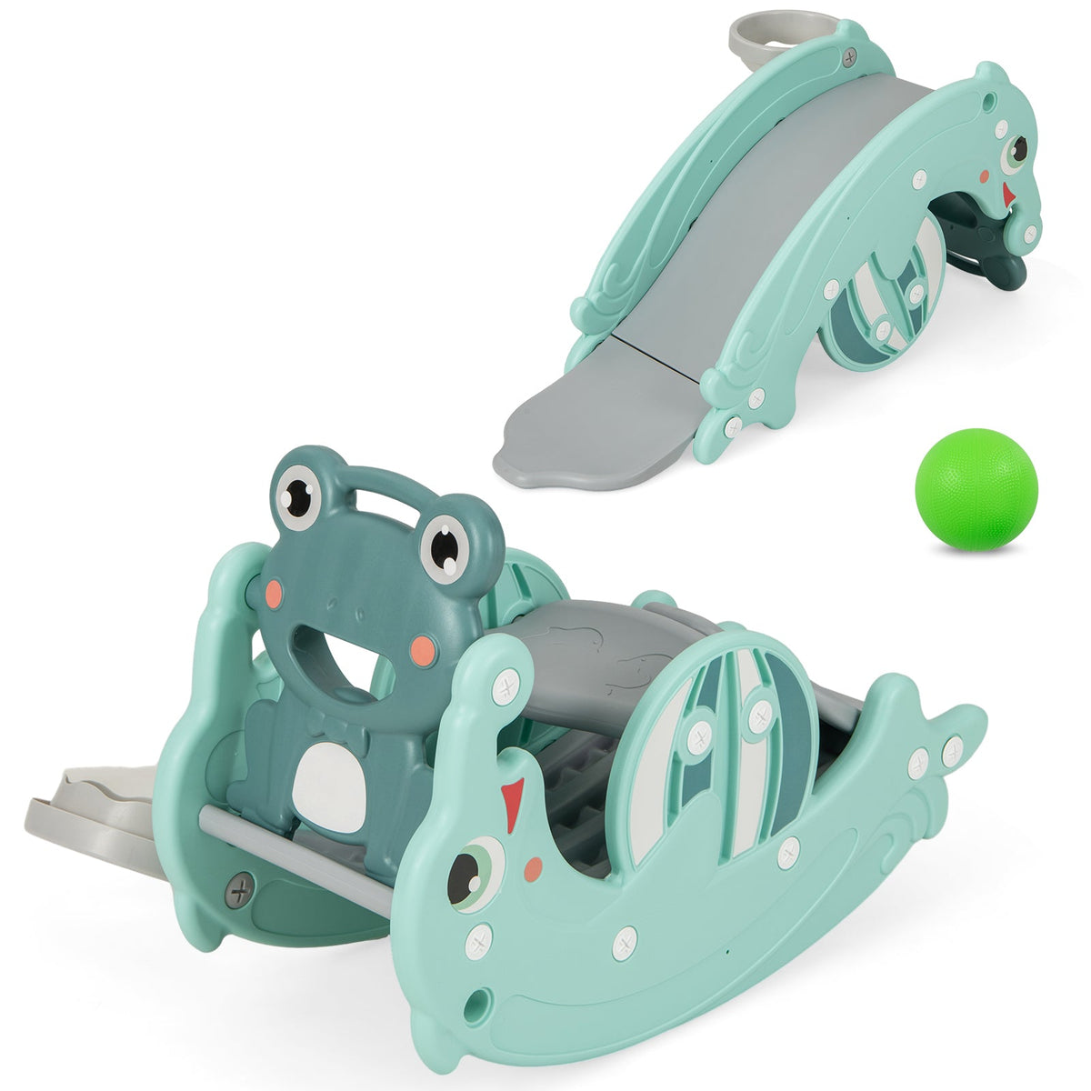 3-in-1 Kids Slide Rocking Horse Set Convertible Toddler Slide with Basketball Hoop