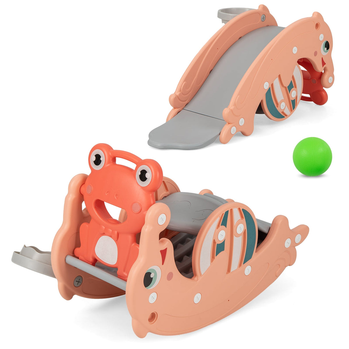 3-in-1 Kids Slide Rocking Horse Set Convertible Toddler Slide with Basketball Hoop