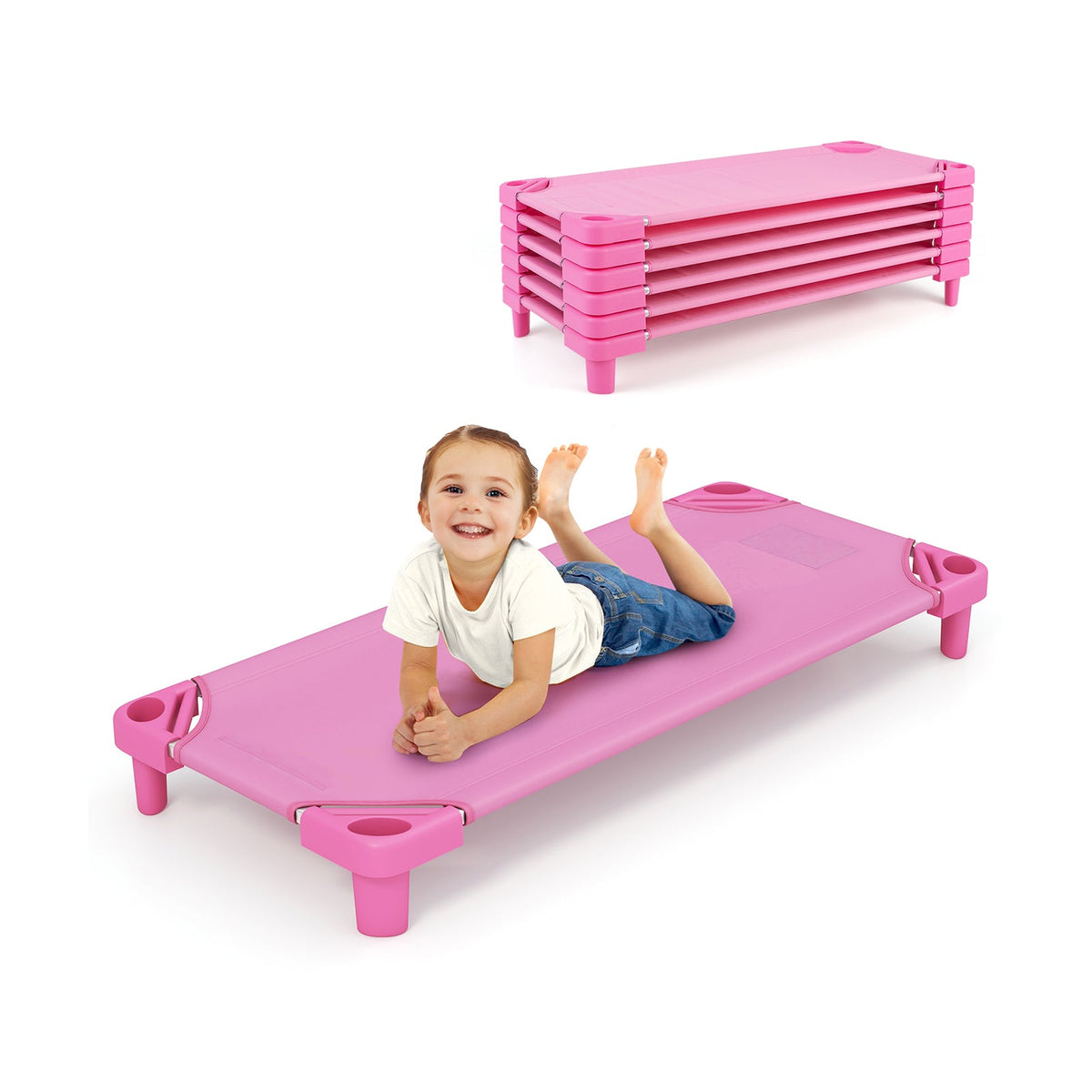 Kids Stackable Daycare Cot Pack of 6 with Detachable Oxford Cloth