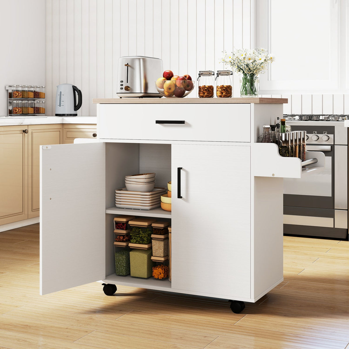 Kitchen Island Cart Rolling Kitchen Storage Island with Drawer-White
