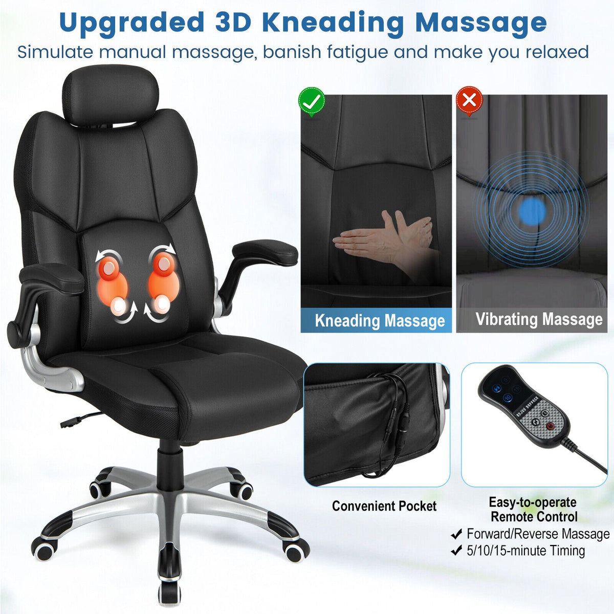 Kneading Massage Office Chair with Adjustable Headrest-Black