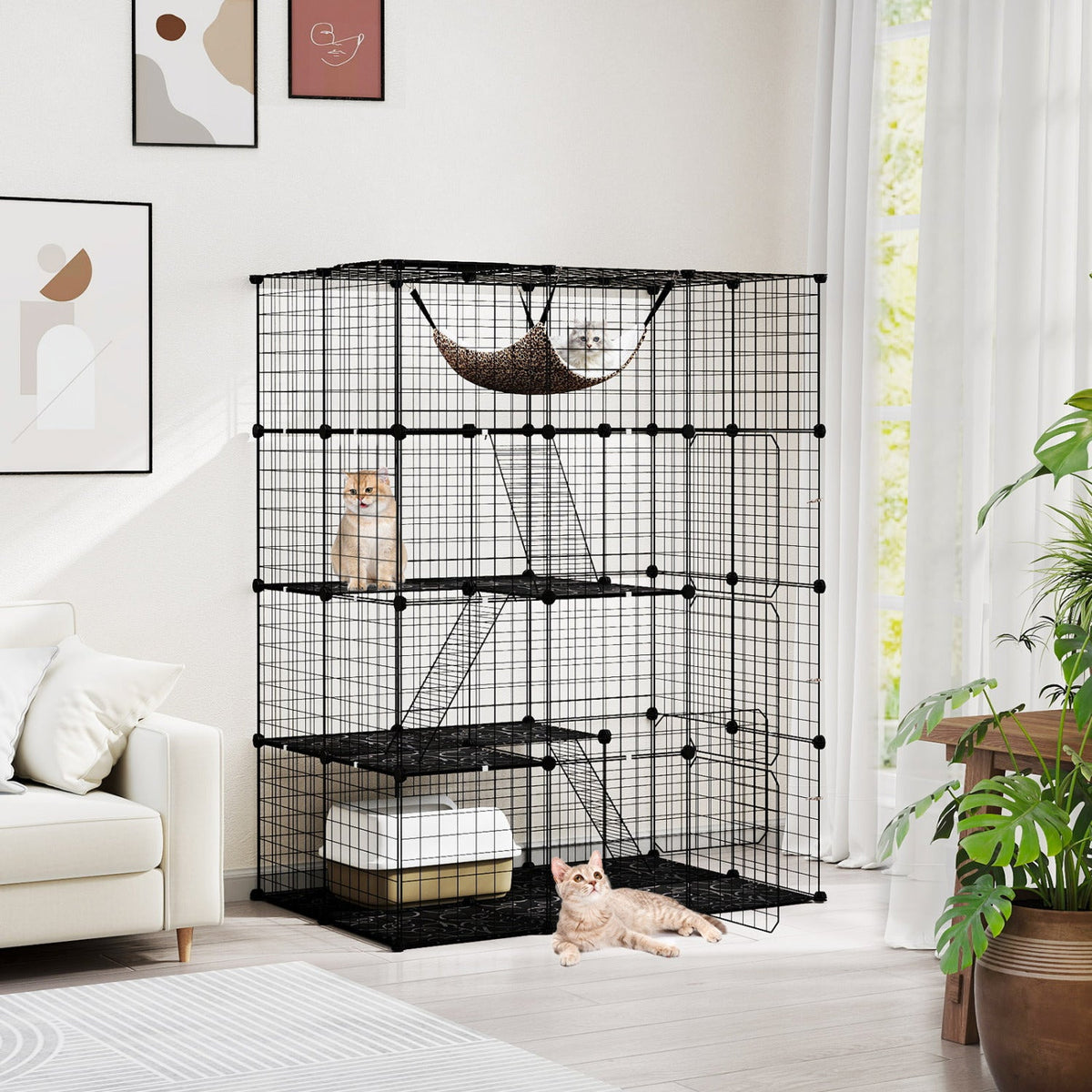 4-Tier Cat Cage with Skylight and Hammock for 1-4 Cats DirectDeals