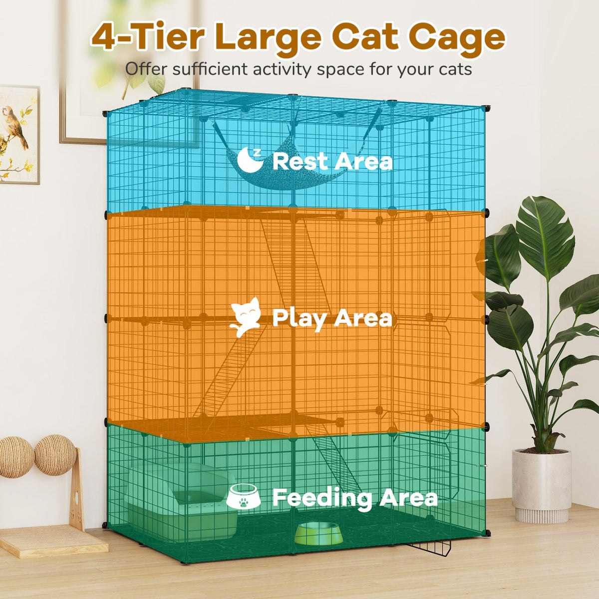 4-Tier Cat Cage with Skylight and Hammock for 1-4 Cats DirectDeals