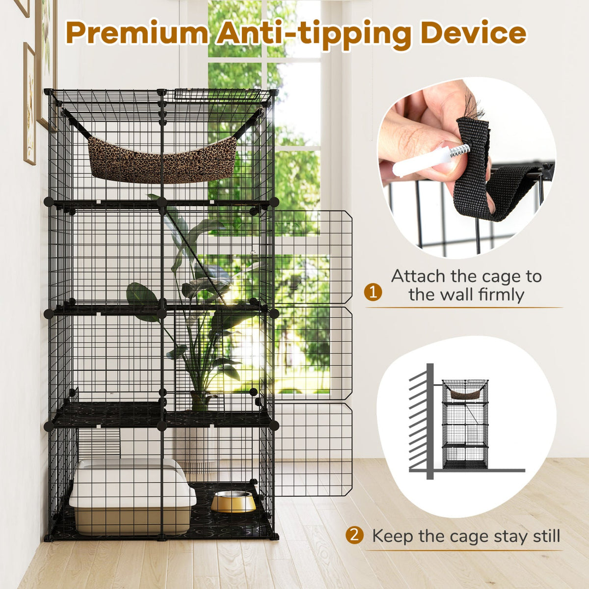 4-Tier Cat Cage with Skylight and Hammock for 1-4 Cats DirectDeals