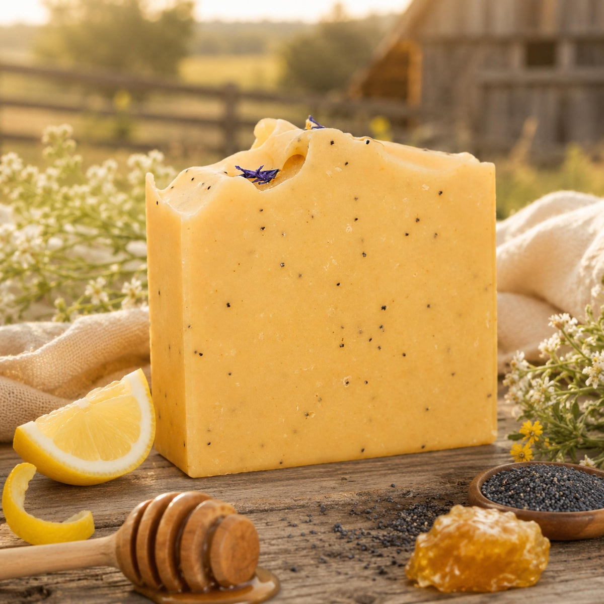 Lemon + Honey + Poppy Seed Handmade Tallow and Goat Milk Soap Bar Pretty farm girl