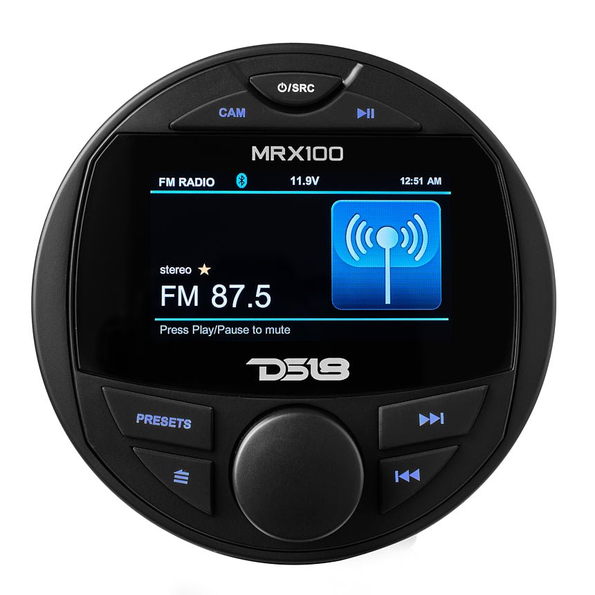 Marine and Powersports Headunit 3" Color TFT screen , 2 Zones, 4 volts Output, BT, RDS 4 X 50 Watts DS18