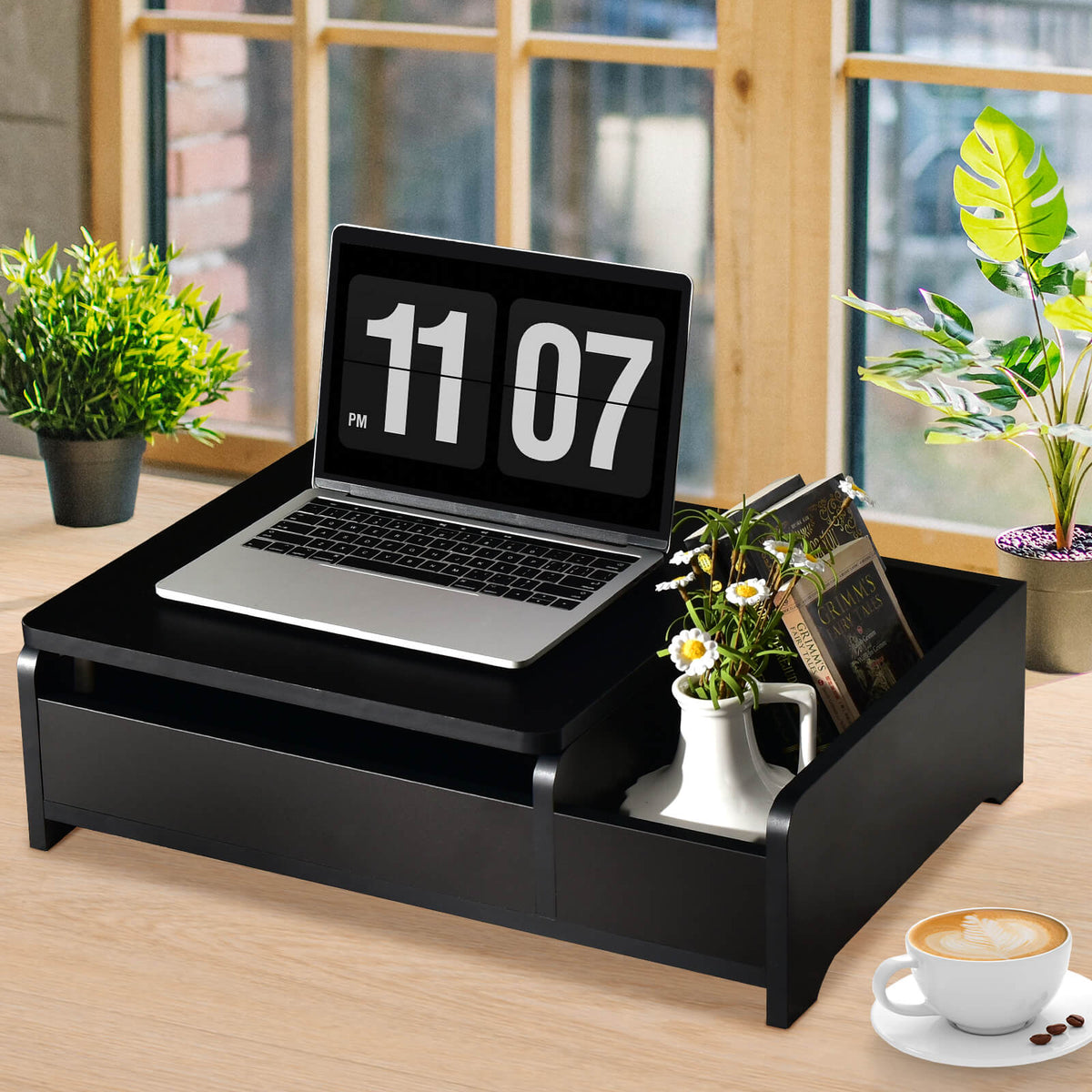 Compact Bay Window Makeup Dressing Table with Flip-Top Mirror