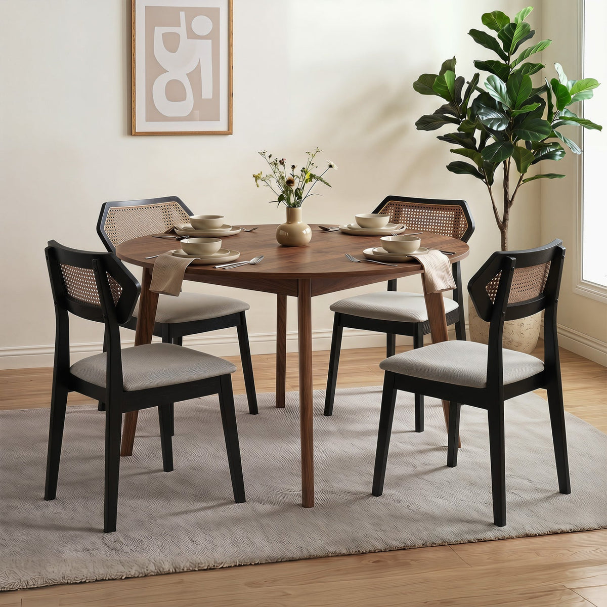 Rattan Dining Chairs Set of 4 with Curved Back DirectDeals
