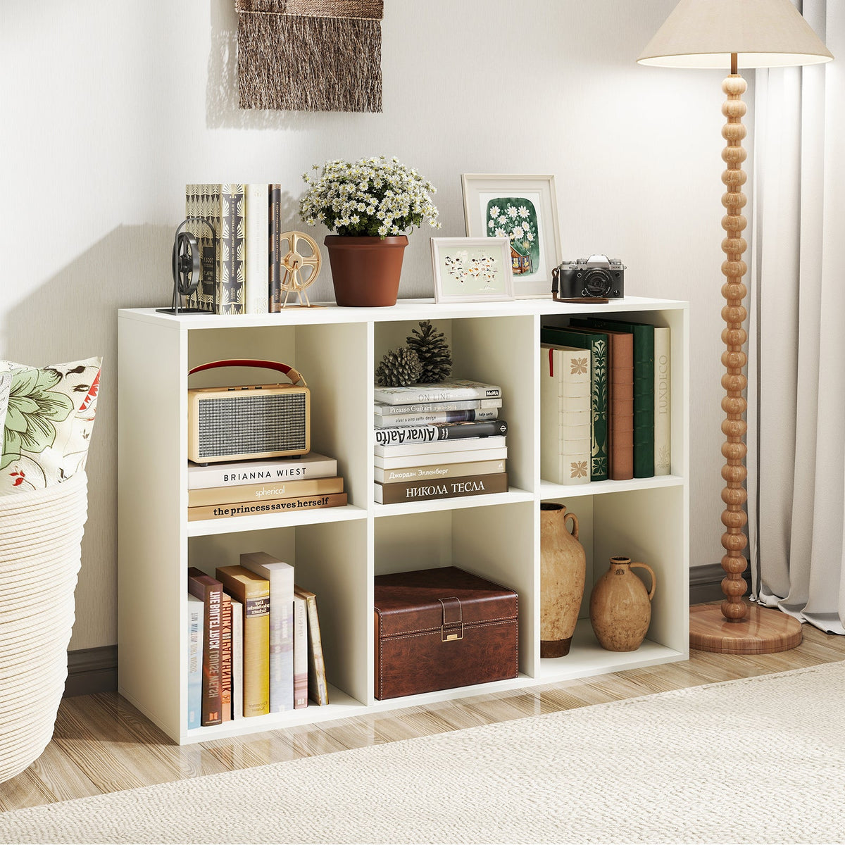 Modern 6-Cube Bookcase with Anti-tipping Kits for Bedroom Living Room-White