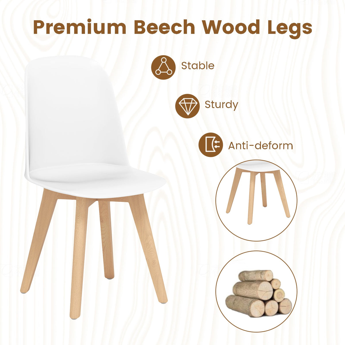 Modern Dining Chair Set of 2 with Solid Beech Wood Legs and Tilt Backrest